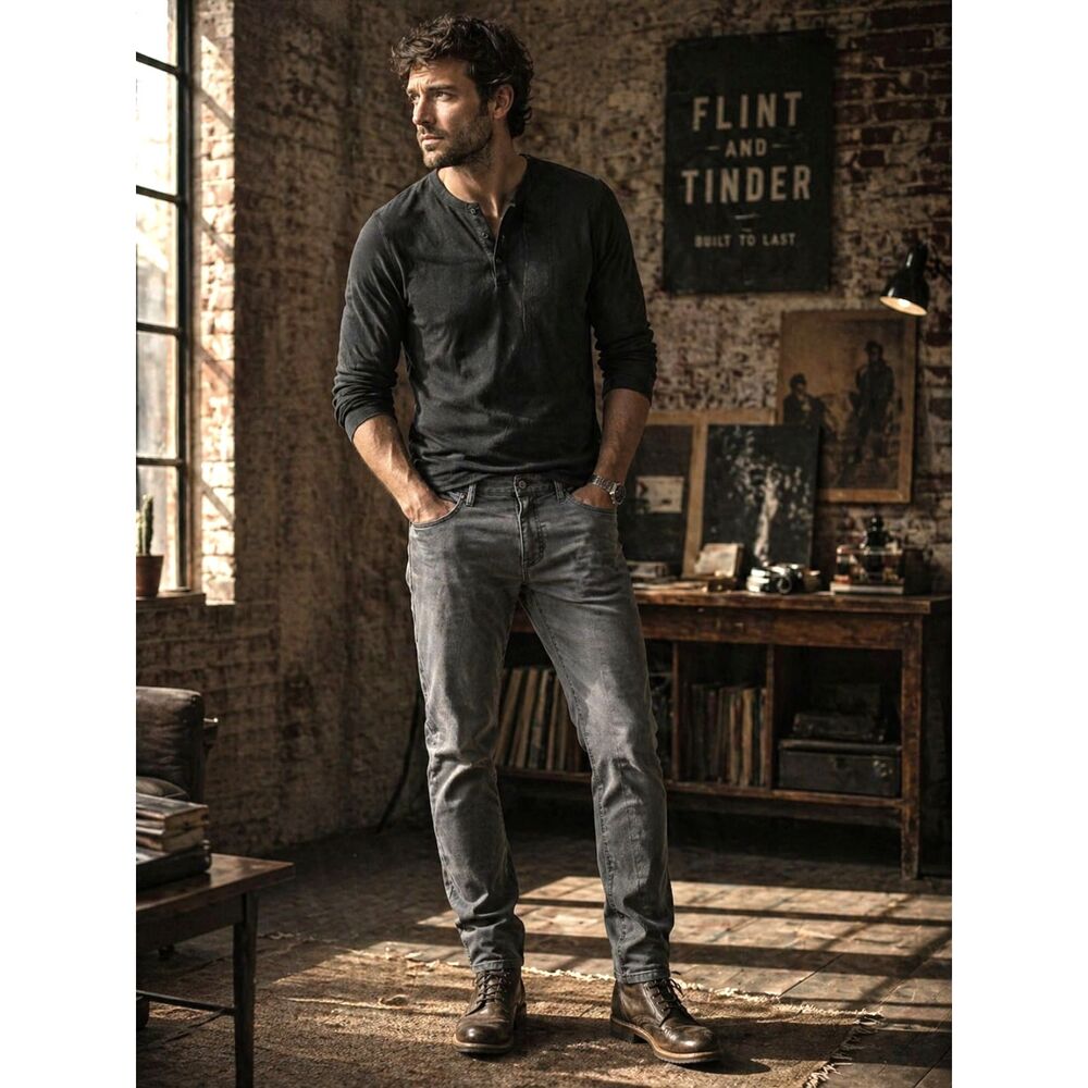 FLINT & TINDER Gray Athletic Tapered Fit Pants Trousers Jeans   Mens Size 32